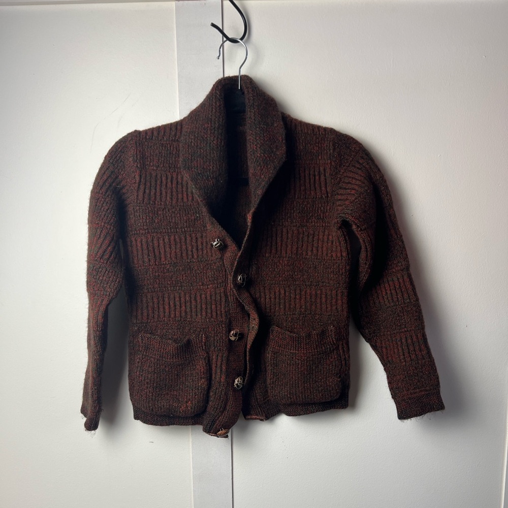 Craft Kids Vintage Handmade Reddish Brown Wool Cardigan with leather buttons